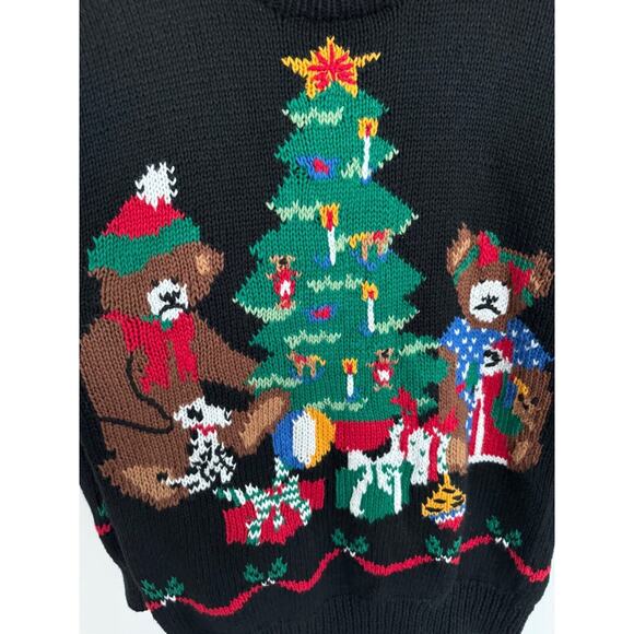 Vintage 90s Charter Club Teddy Bear w/ Chrismast Tree Sweater Size S Hand Knit - Picture 4 of 8